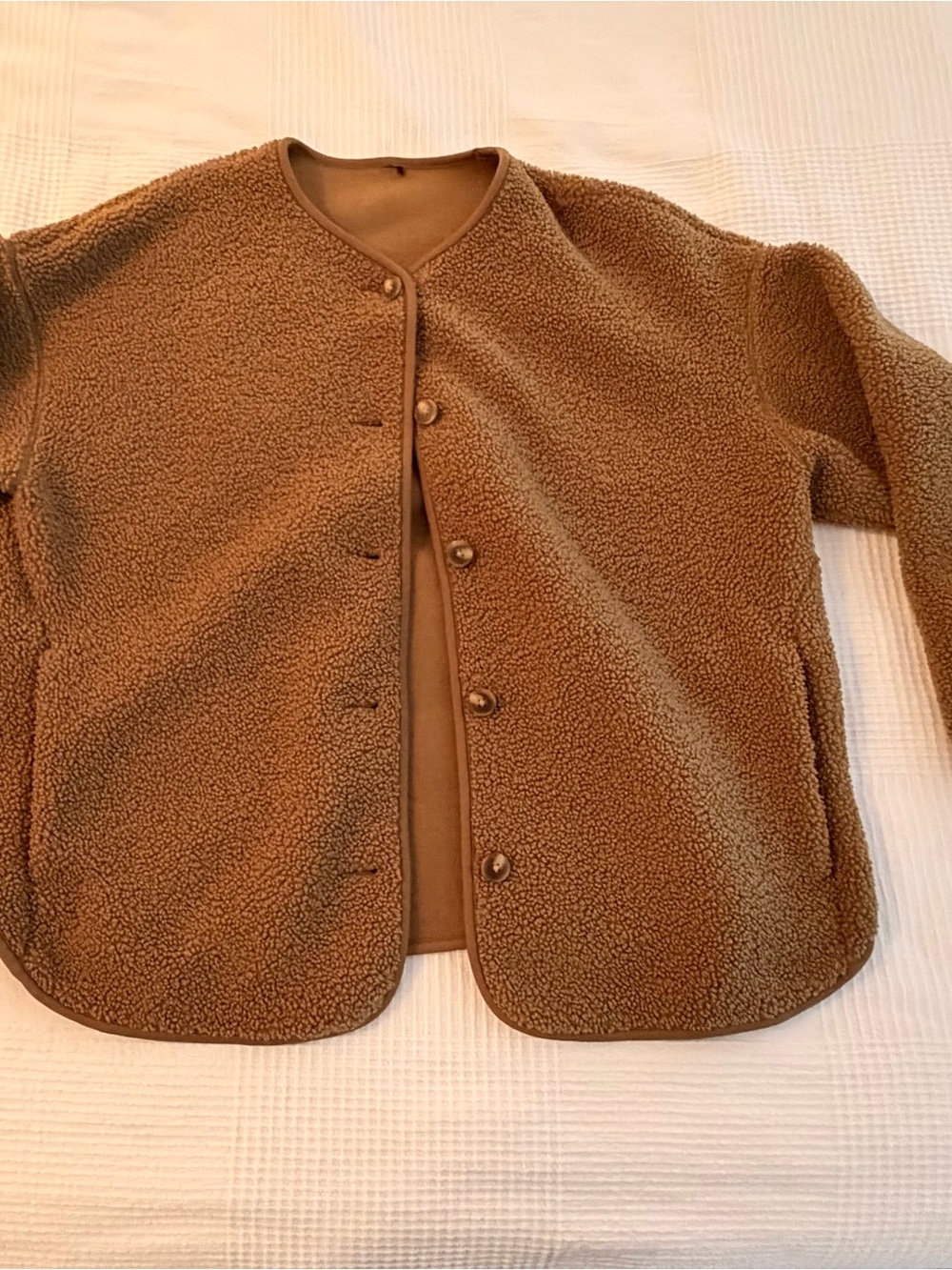 Uniqlo olive Sherpa Button-Front Jacket